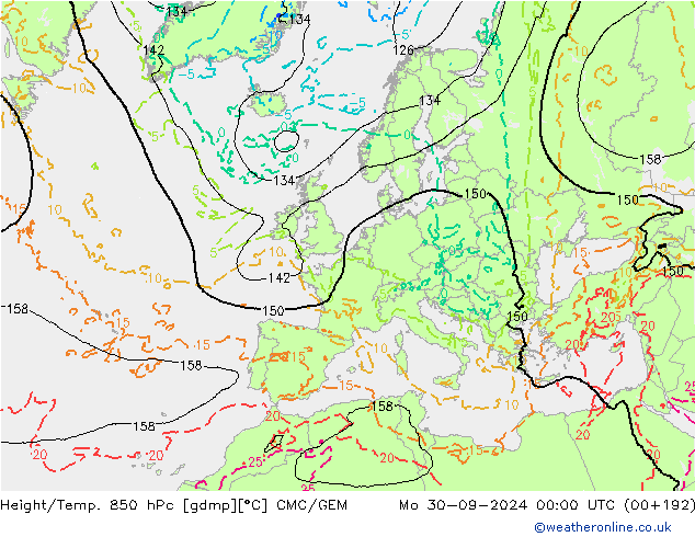 Height/Temp. 850 hPa CMC/GEM 星期一 30.09.2024 00 UTC