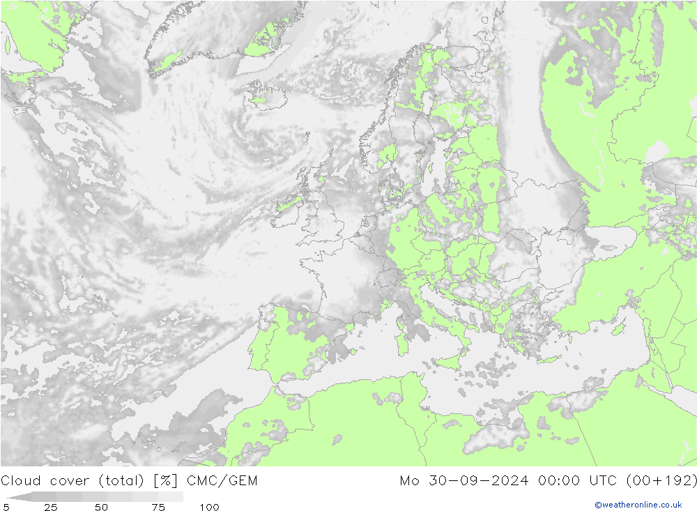 Wolken (gesamt) CMC/GEM Mo 30.09.2024 00 UTC