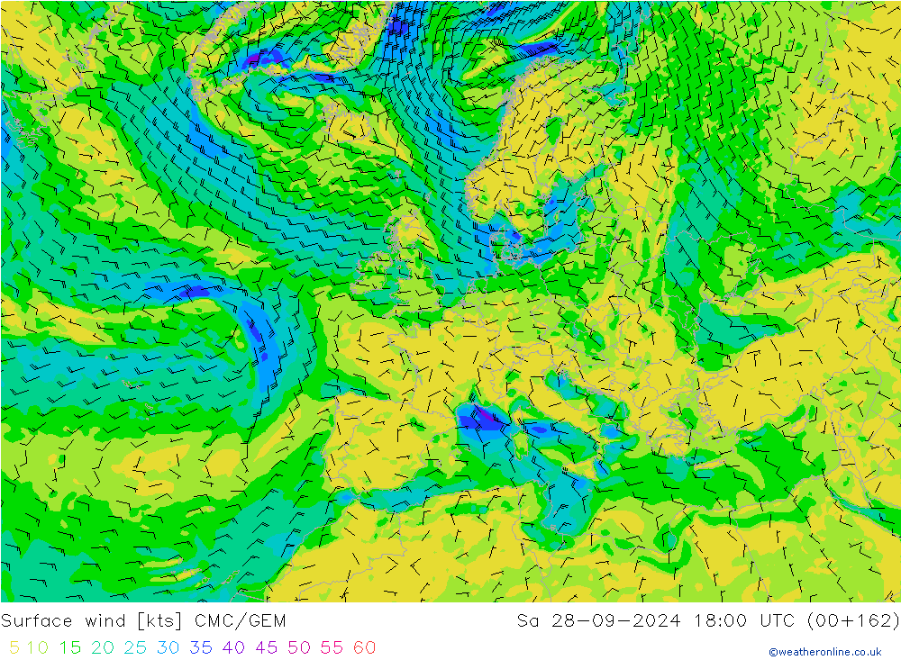 Wind 10 m CMC/GEM za 28.09.2024 18 UTC