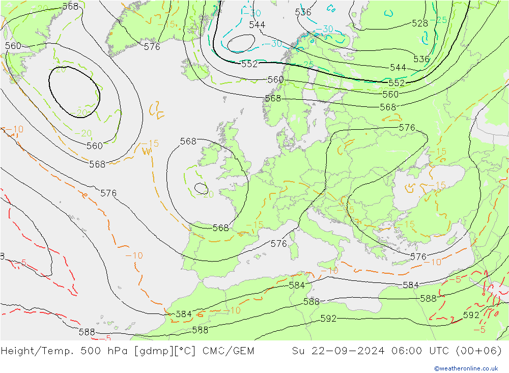 Geop./Temp. 500 hPa CMC/GEM dom 22.09.2024 06 UTC