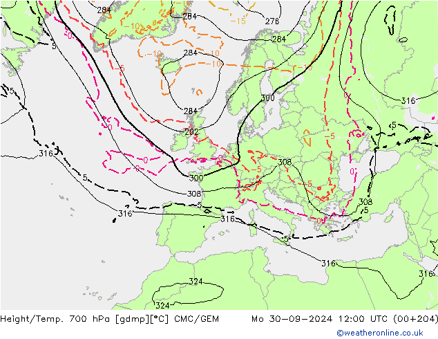 Height/Temp. 700 hPa CMC/GEM Seg 30.09.2024 12 UTC