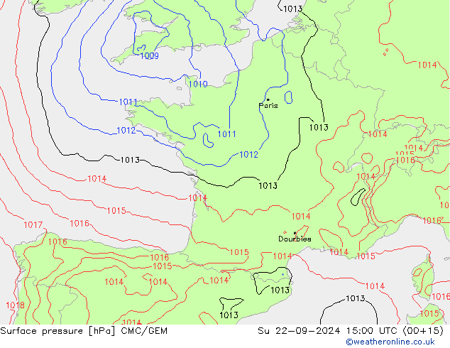 Surface pressure CMC/GEM Su 22.09.2024 15 UTC