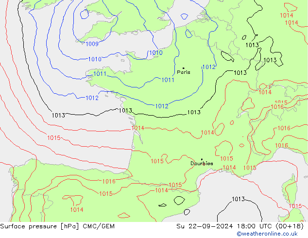 Surface pressure CMC/GEM Su 22.09.2024 18 UTC