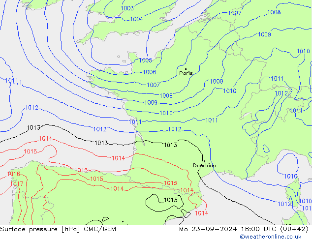 приземное давление CMC/GEM пн 23.09.2024 18 UTC