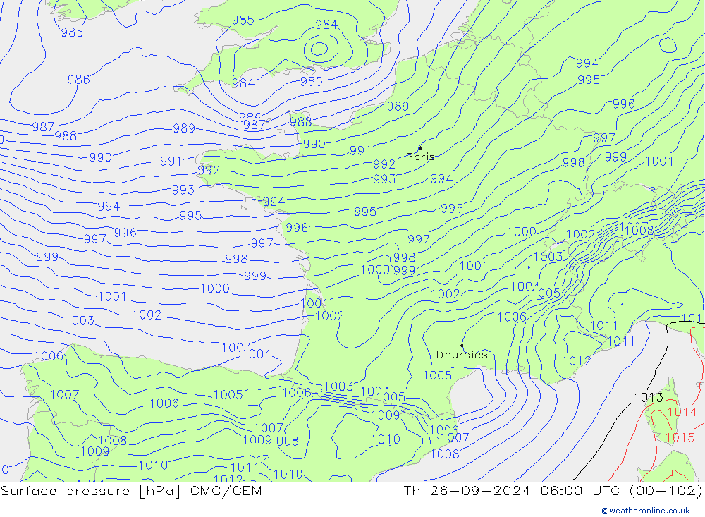 Luchtdruk (Grond) CMC/GEM do 26.09.2024 06 UTC