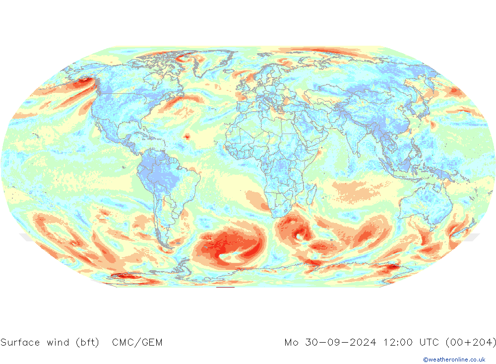 Vento 10 m (bft) CMC/GEM lun 30.09.2024 12 UTC