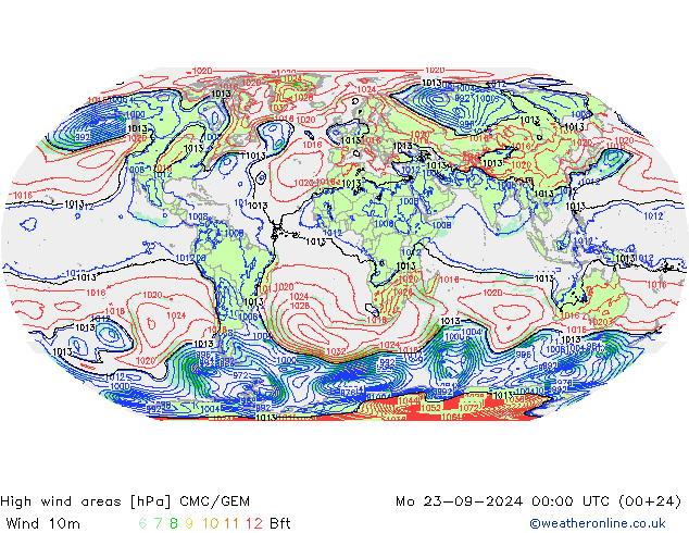 High wind areas CMC/GEM 星期一 23.09.2024 00 UTC