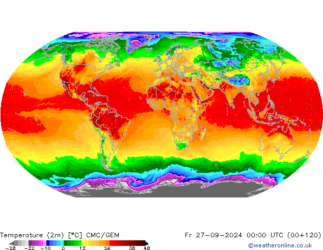 Temperature (2m) CMC/GEM Fr 27.09.2024 00 UTC