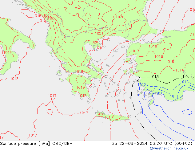 Atmosférický tlak CMC/GEM Ne 22.09.2024 03 UTC