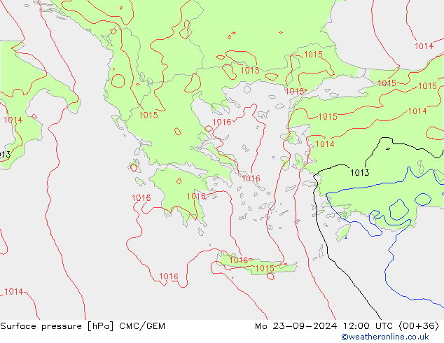 Atmosférický tlak CMC/GEM Po 23.09.2024 12 UTC