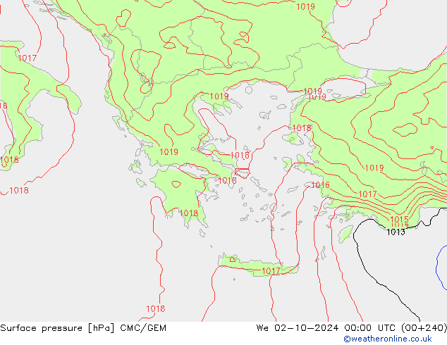 Pressione al suolo CMC/GEM mer 02.10.2024 00 UTC