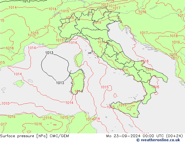 Surface pressure CMC/GEM Mo 23.09.2024 00 UTC