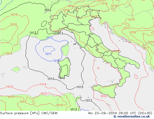 Surface pressure CMC/GEM Mo 23.09.2024 06 UTC