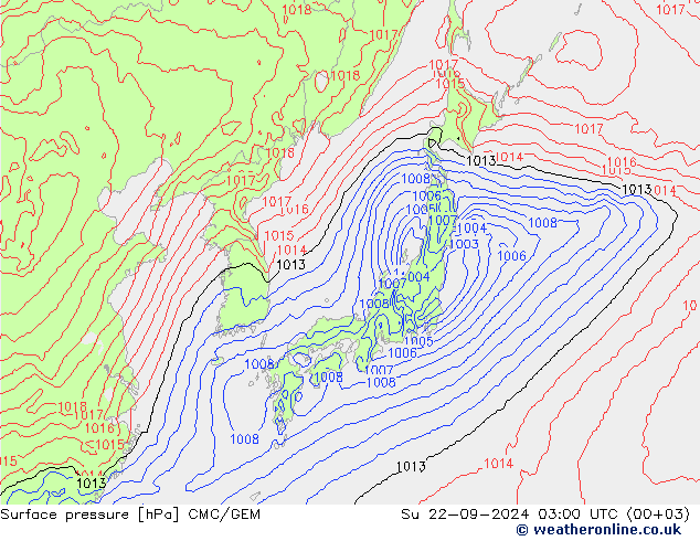 Surface pressure CMC/GEM Su 22.09.2024 03 UTC