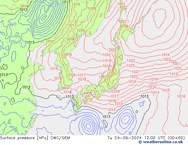 Surface pressure CMC/GEM Tu 24.09.2024 12 UTC