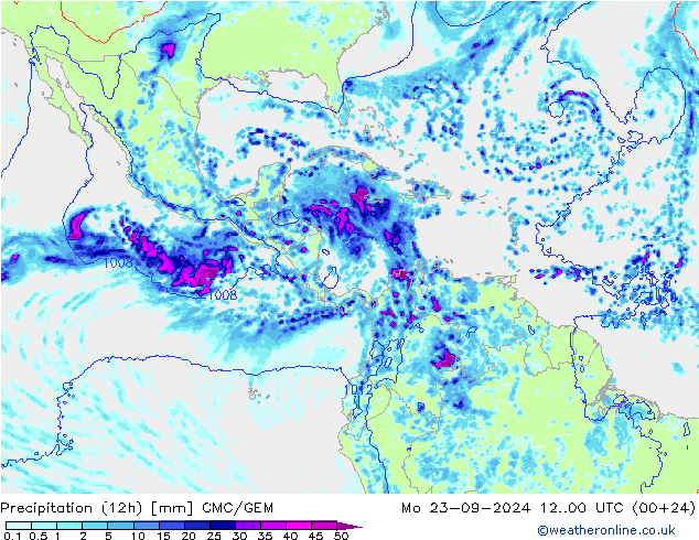 Precipitation (12h) CMC/GEM Po 23.09.2024 00 UTC