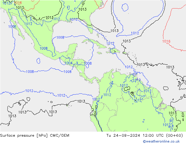 Atmosférický tlak CMC/GEM Út 24.09.2024 12 UTC