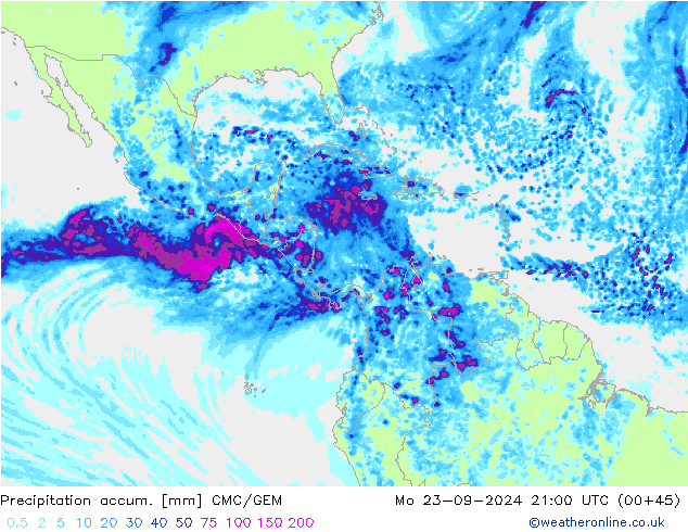 Precipitation accum. CMC/GEM пн 23.09.2024 21 UTC