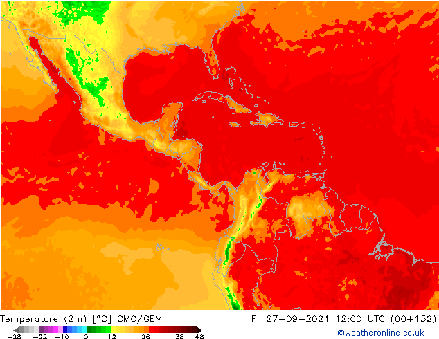 Temperature (2m) CMC/GEM Fr 27.09.2024 12 UTC