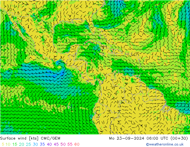 ветер 10 m CMC/GEM пн 23.09.2024 06 UTC