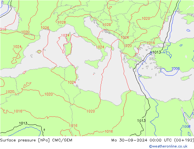 Luchtdruk (Grond) CMC/GEM ma 30.09.2024 00 UTC