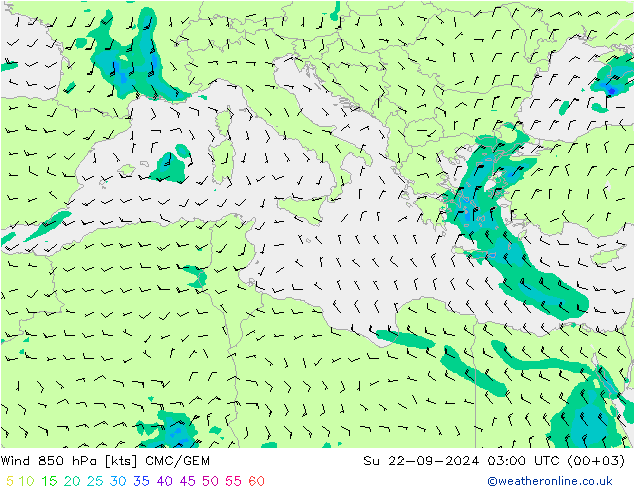 Wind 850 hPa CMC/GEM Su 22.09.2024 03 UTC