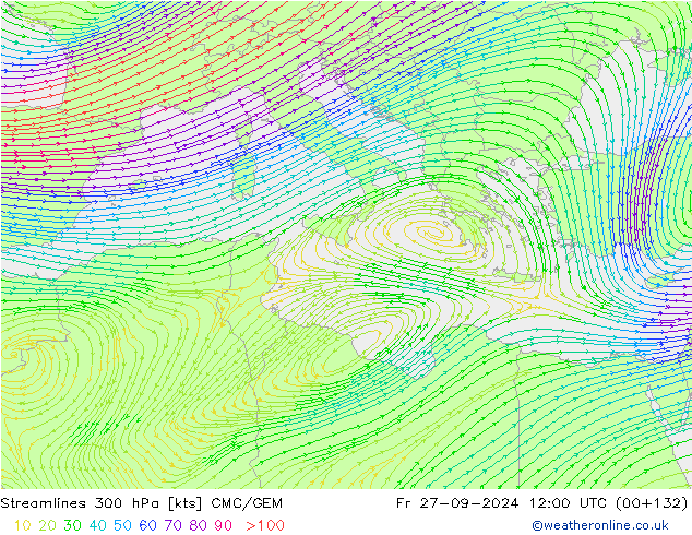 Stroomlijn 300 hPa CMC/GEM vr 27.09.2024 12 UTC