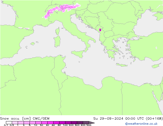 Snow accu. CMC/GEM Dom 29.09.2024 00 UTC