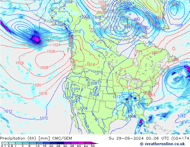 Precipitation (6h) CMC/GEM Su 29.09.2024 06 UTC