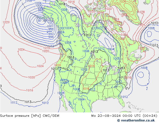 地面气压 CMC/GEM 星期一 23.09.2024 00 UTC