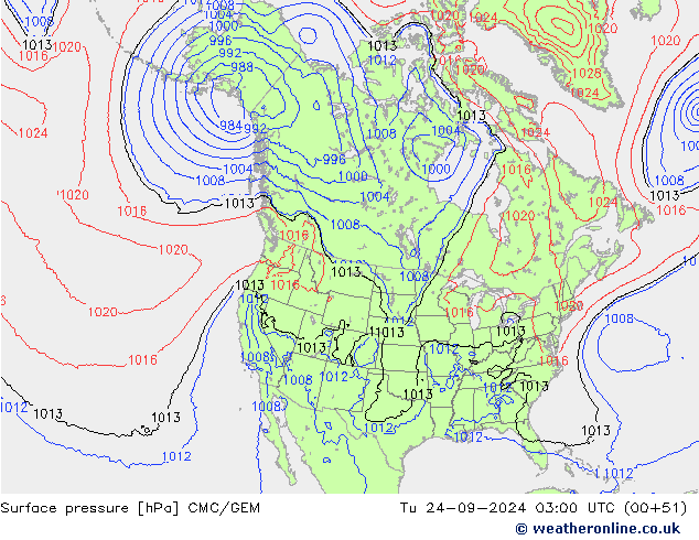 Surface pressure CMC/GEM Tu 24.09.2024 03 UTC