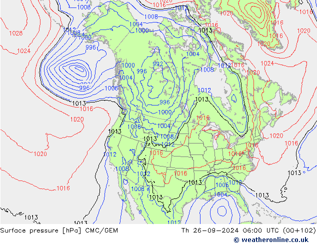 Luchtdruk (Grond) CMC/GEM do 26.09.2024 06 UTC