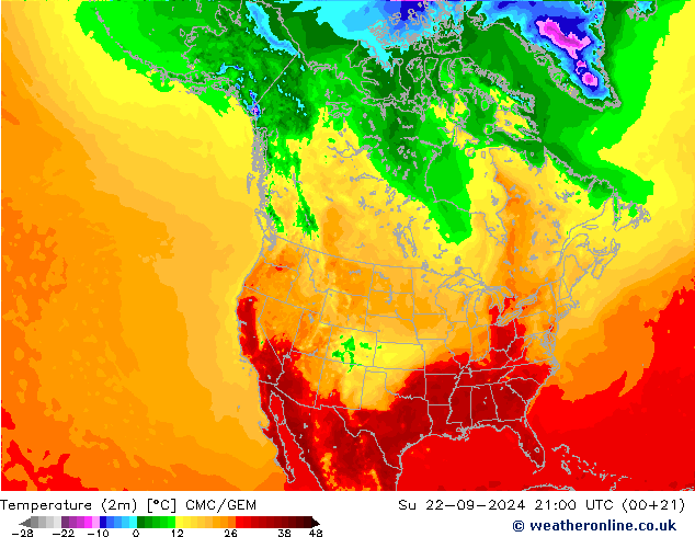 Temperature (2m) CMC/GEM Ne 22.09.2024 21 UTC