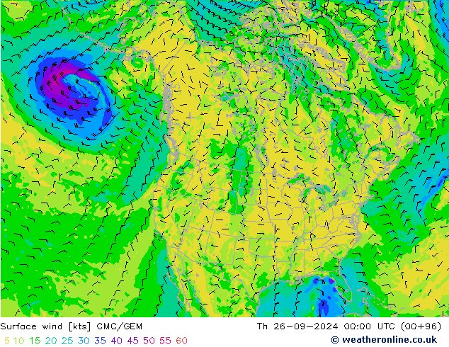 ветер 10 m CMC/GEM чт 26.09.2024 00 UTC