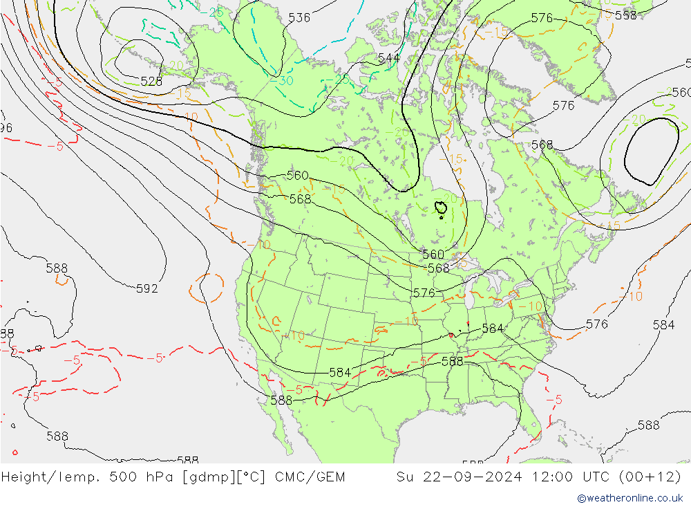 Height/Temp. 500 hPa CMC/GEM So 22.09.2024 12 UTC