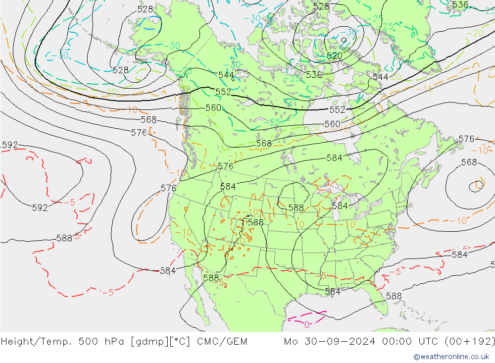 Height/Temp. 500 hPa CMC/GEM Po 30.09.2024 00 UTC