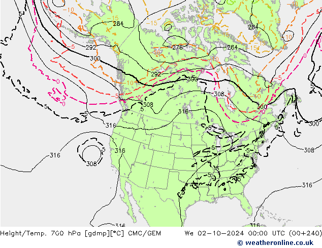 Height/Temp. 700 hPa CMC/GEM We 02.10.2024 00 UTC