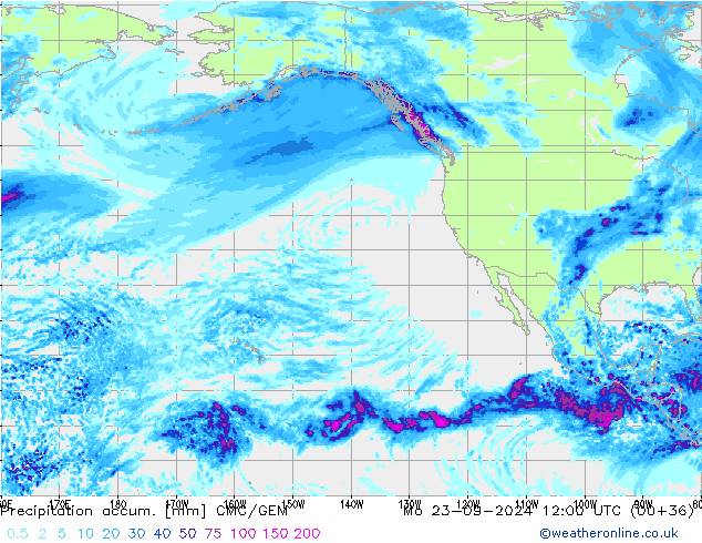 Precipitation accum. CMC/GEM Mo 23.09.2024 12 UTC