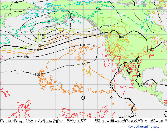 Height/Temp. 850 гПа CMC/GEM Вс 22.09.2024 09 UTC