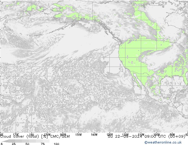 Cloud cover (total) CMC/GEM Su 22.09.2024 09 UTC