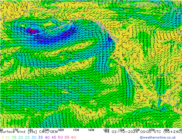 Wind 10 m CMC/GEM wo 02.10.2024 00 UTC