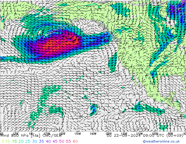 Wind 850 hPa CMC/GEM Su 22.09.2024 09 UTC