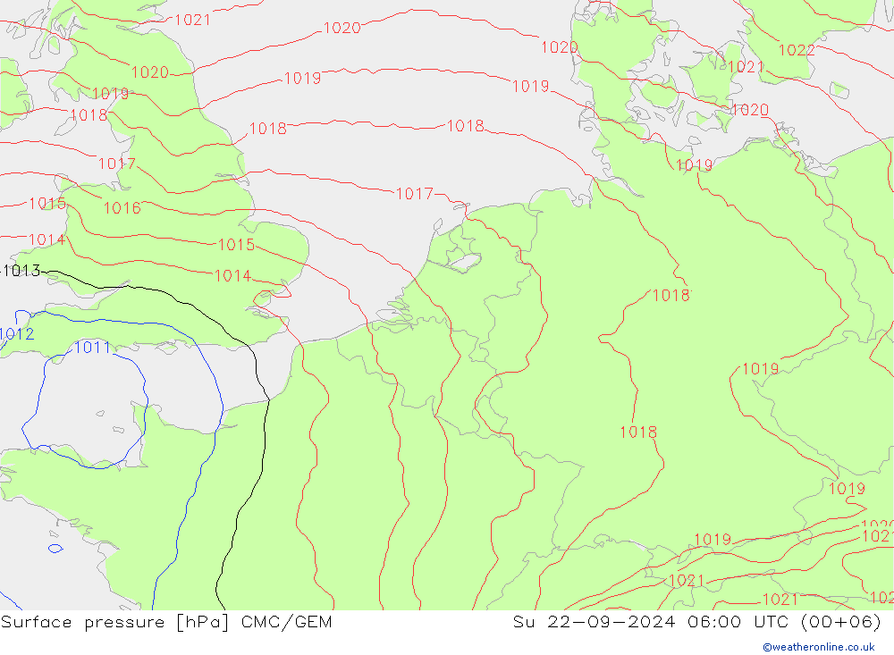 Luchtdruk (Grond) CMC/GEM zo 22.09.2024 06 UTC