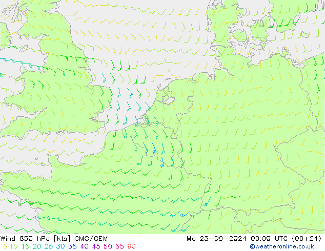 Vento 850 hPa CMC/GEM lun 23.09.2024 00 UTC