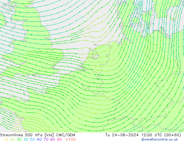 Linha de corrente 500 hPa CMC/GEM Ter 24.09.2024 12 UTC