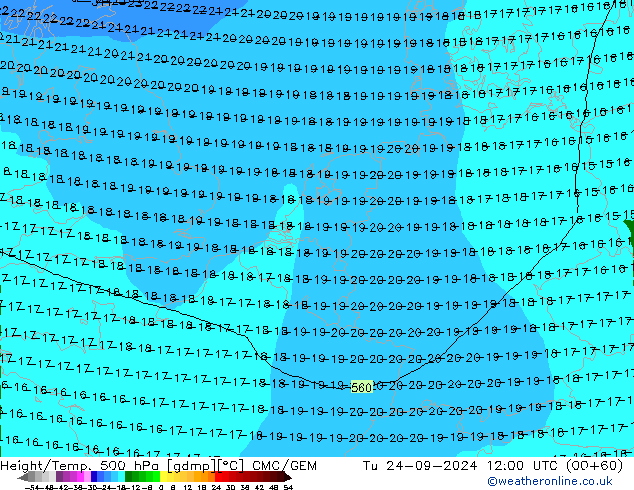 Height/Temp. 500 hPa CMC/GEM Ter 24.09.2024 12 UTC