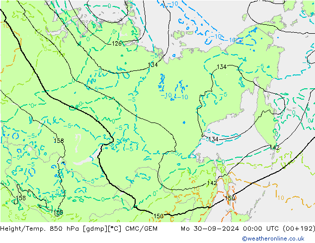 Height/Temp. 850 hPa CMC/GEM Mo 30.09.2024 00 UTC