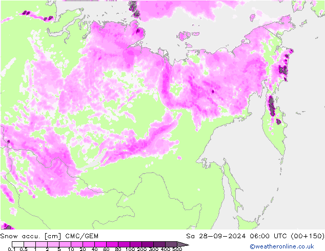 Totale sneeuw CMC/GEM za 28.09.2024 06 UTC