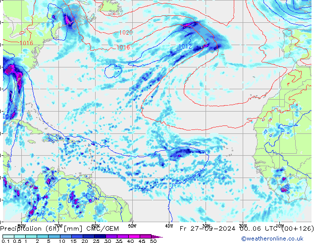 Precipitation (6h) CMC/GEM Fr 27.09.2024 06 UTC