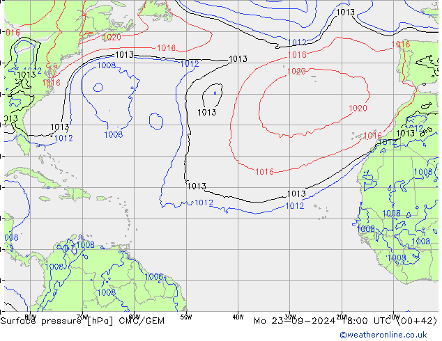 Surface pressure CMC/GEM Mo 23.09.2024 18 UTC